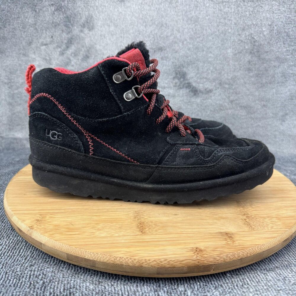 UGG Boots Mens Size 6 Black Red Suede Hiker Ankle Lace Up Winter Outdoor Warm
